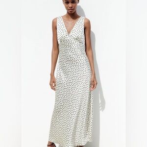 Zara satin black and white polkadot  Midi dress S